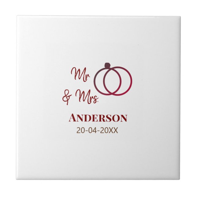 Azulejo De Cerâmica Sr & Sra adicionar sobrenome data ano lembrança de (Frente)