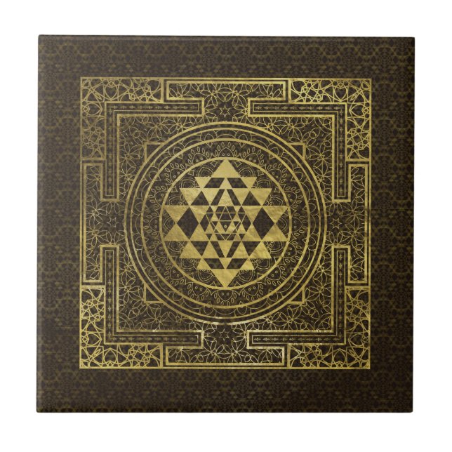 Azulejo De Cerâmica Sri Dourado Yantra/Sri Chakra (Frente)