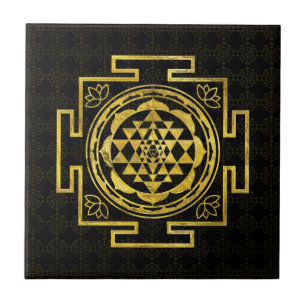 Azulejo De Cerâmica Sri dourado Yantra/Sri Chakra