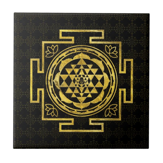 Azulejo De Cerâmica Sri dourado Yantra/Sri Chakra (Frente)