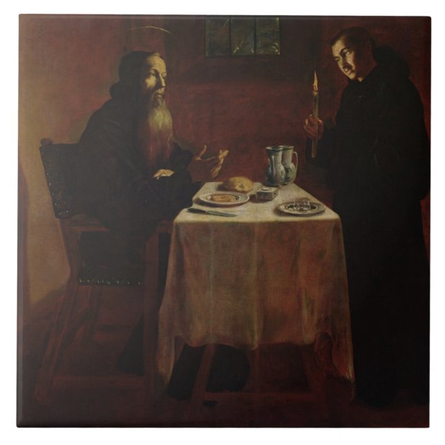 Azulejo De Cerâmica St. Benedict que abençoa St. Maur (Frente)