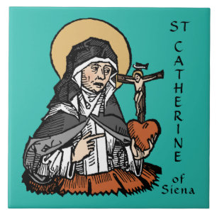 Azulejo De Cerâmica St. Catarina de Siena com Coração com Crucifixo