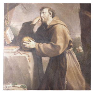 Azulejo De Cerâmica St Francis de Assisi na oração