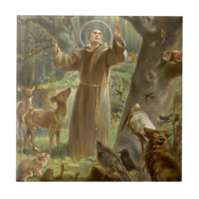 Azulejo De Cerâmica St Francis de Assisi que Preaching aos animais (Frente)