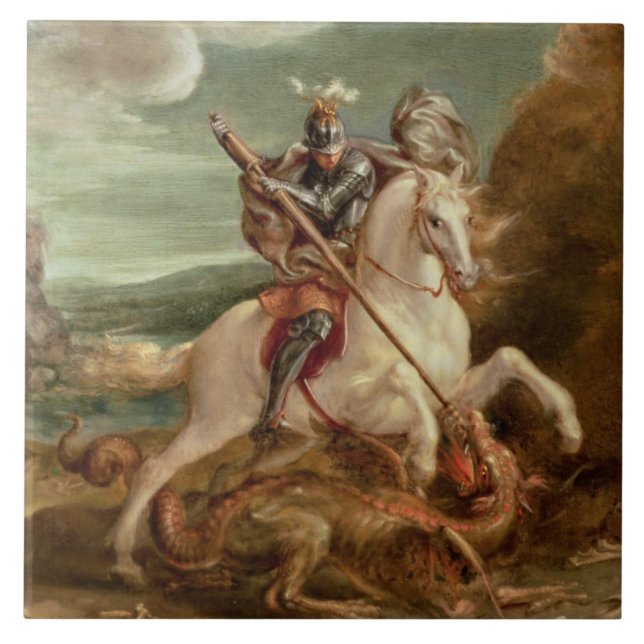 Azulejo De Cerâmica St George que massacra o dragão, (óleo no painel) (Frente)