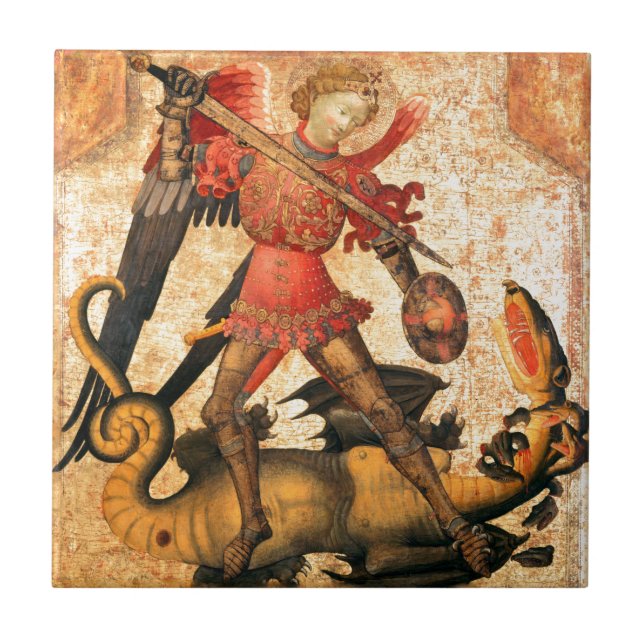 Azulejo De Cerâmica St Michael e o dragão (século XV) (Frente)
