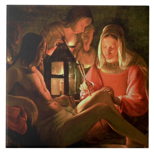 Azulejo De Cerâmica St. Sebastian tendido pela mulher santamente (o (Frente)