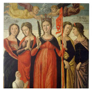 Azulejo De Cerâmica St Ursula e quatro santos (tempera no painel)