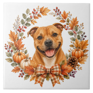 Azulejo De Cerâmica Staffordshire Bull Terrier Outono