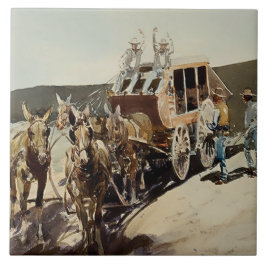 Azulejo De Cerâmica Stagecoach hold Up por Edward Borein