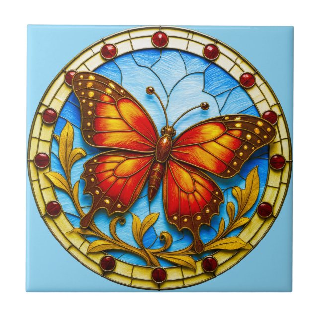 Azulejo De Cerâmica Stained glass window butterfly (Frente)