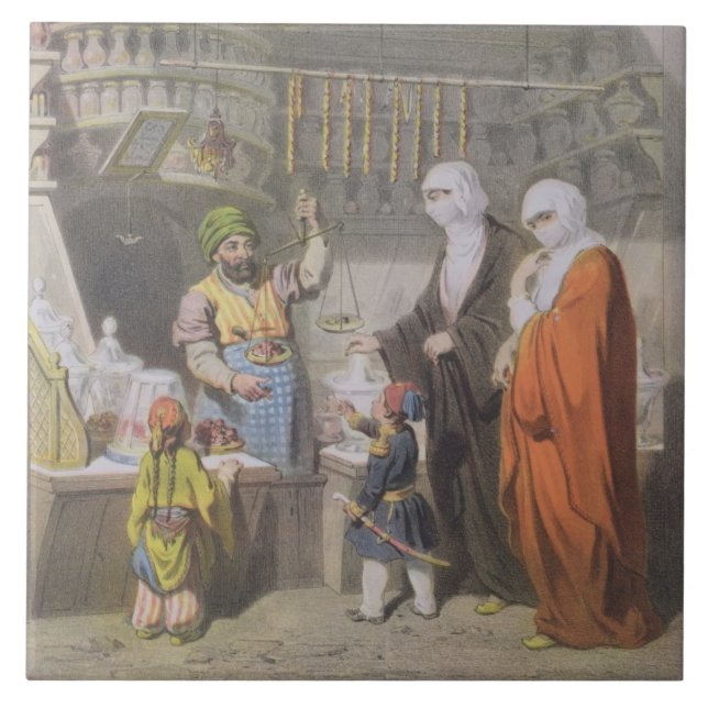 Azulejo De Cerâmica Stallholder que vende guloseimas temperadas no (Frente)