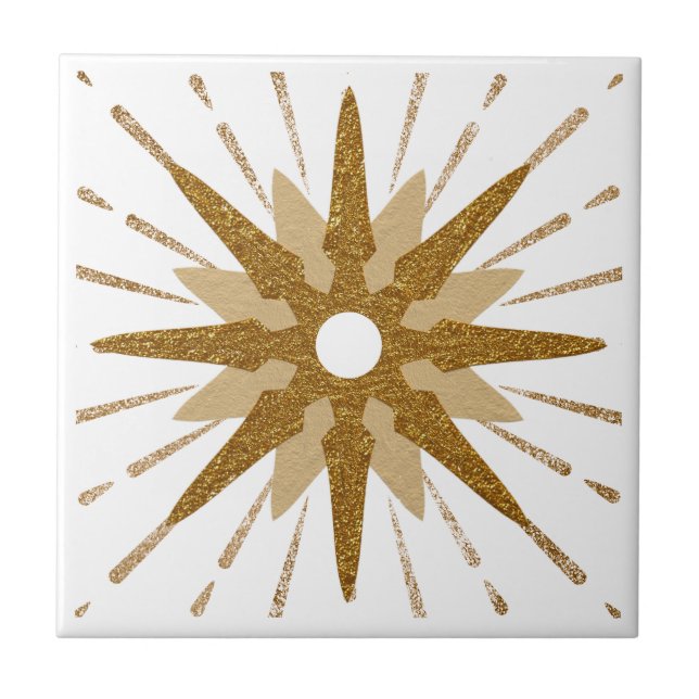 Azulejo De Cerâmica Starburst Dourado e branco a frio (Frente)