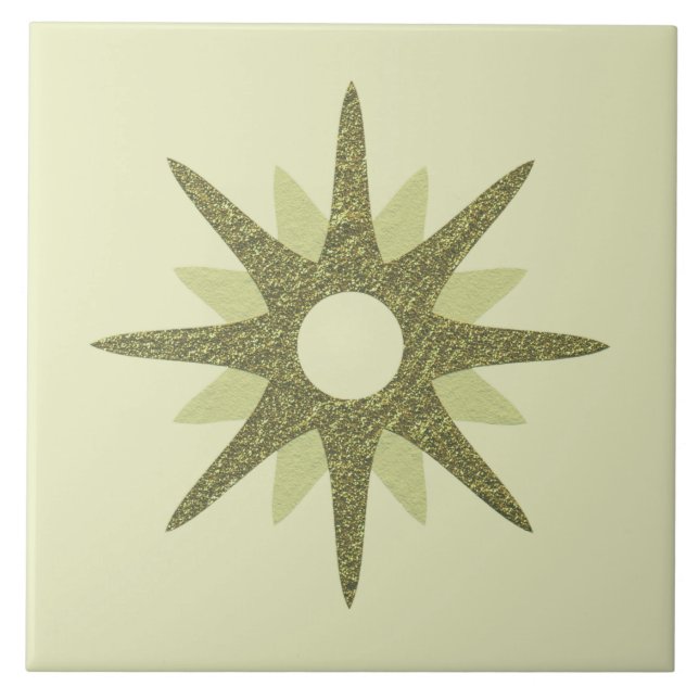 Azulejo De Cerâmica Starburst Verde do Século médio | Grande (Frente)