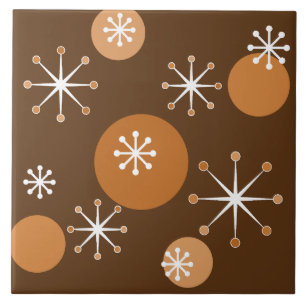 Azulejo De Cerâmica Starbursts da Era Atômica Queimados Laranja