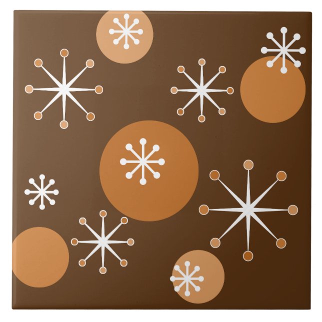 Azulejo De Cerâmica Starbursts da Era Atômica Queimados Laranja (Frente)