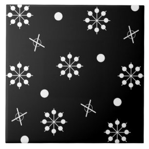 Azulejo De Cerâmica Starbursts de Idade Atômica Preto Branco 2