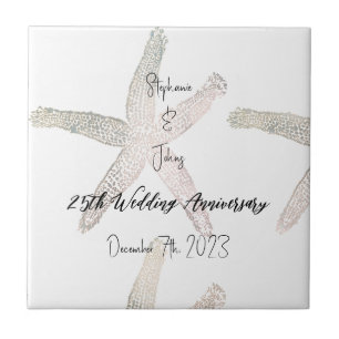 Azulejo De Cerâmica Starfish Monogramas 25 Casamento de Aniversário Pe