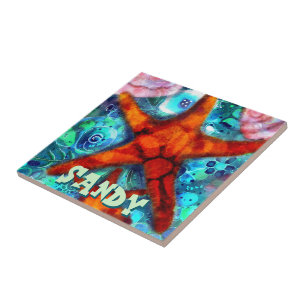 Azulejo De Cerâmica Starfish Seashells Beach Personalizado