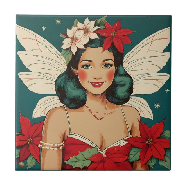 Azulejo De Cerâmica Starlet de Pin-Up de Natal Tropical de Retro (Frente)