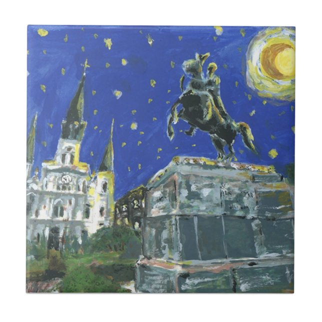 Azulejo De Cerâmica Starry Night Jackson Square (Frente)