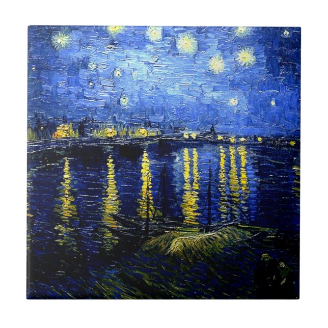 Azulejo De Cerâmica Starry Night over the Rhone, de van Gogh (Frente)
