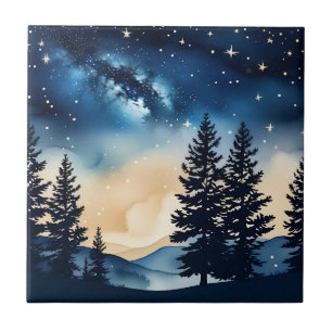 Azulejo De Cerâmica Starry Night Pine A Dreamcolor Watercolor