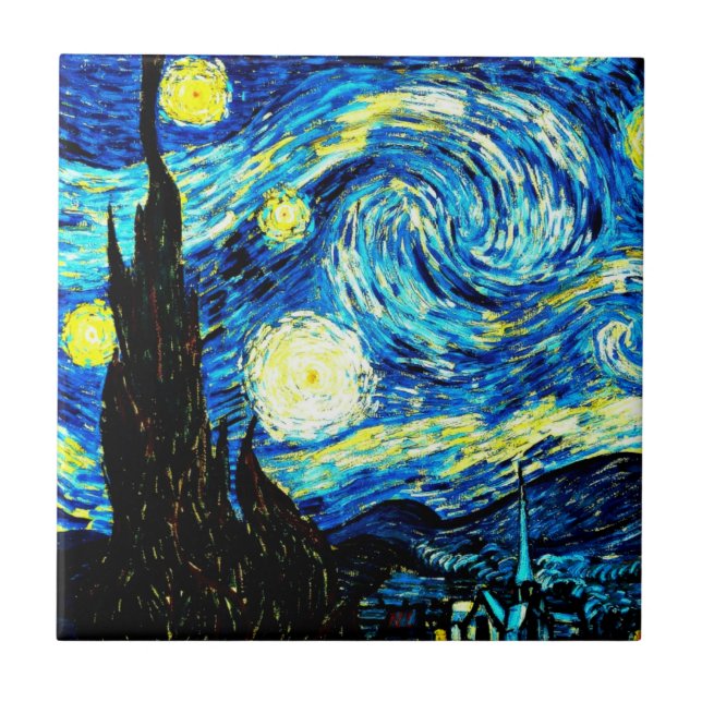 Azulejo De Cerâmica Starry Night por Vincent van Gogh (Frente)