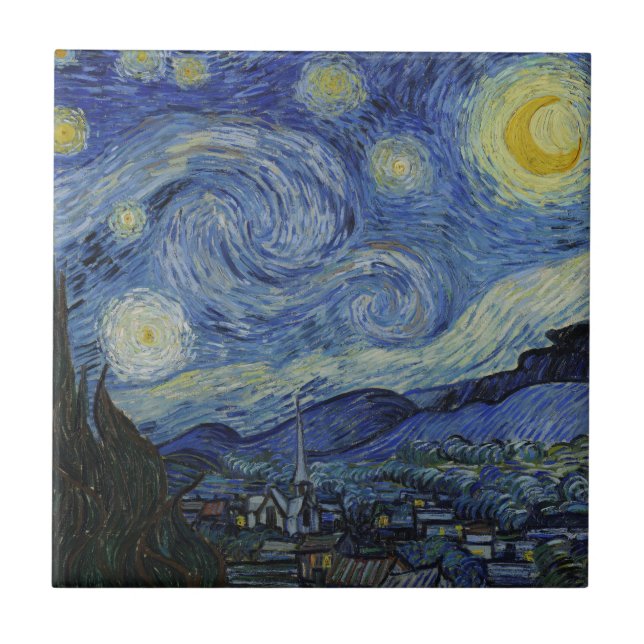Azulejo De Cerâmica Starry Night Vincent van Gogh (Frente)