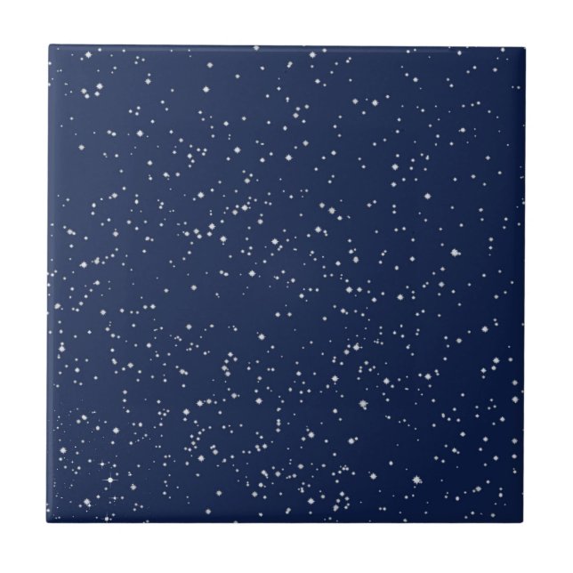 Azulejo De Cerâmica Starry Sky, Stars on Midnight Blue  (Frente)