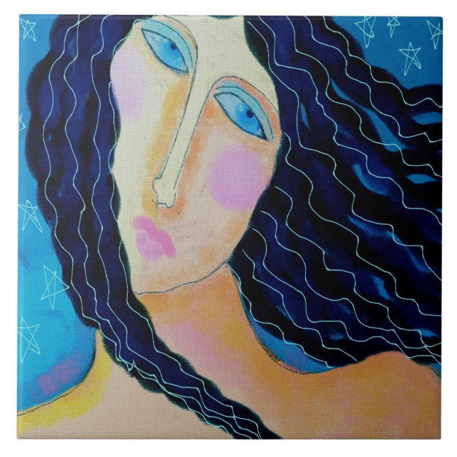 Azulejo De Cerâmica Starry Starry Night Abstrato Digital Painting (Frente)