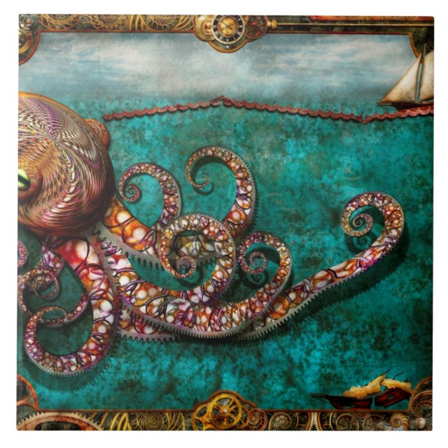 Azulejo De Cerâmica Steampunk - A história do Kraken (Frente)