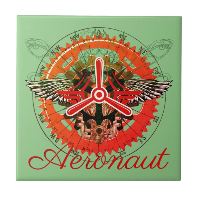 Azulejo De Cerâmica Steampunk Aeronaut, Himmelsmechanik (Frente)