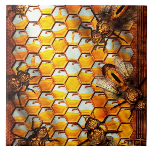 Azulejo De Cerâmica Steampunk - Apiário - A colmeia (Frente)