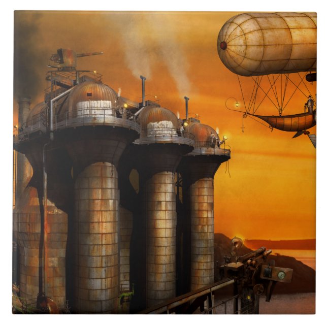 Azulejo De Cerâmica Steampunk - Distopia - O posto avançado (Frente)