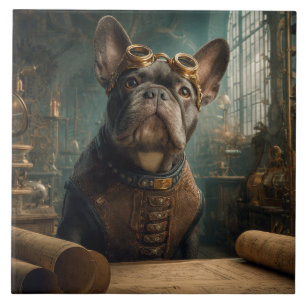 Azulejo De Cerâmica Steampunk Frenchie (Edição 2) - 15 cm x 15 cm