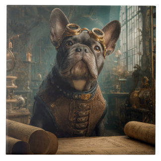 Azulejo De Cerâmica Steampunk Frenchie (Edição 2) - 15 cm x 15 cm