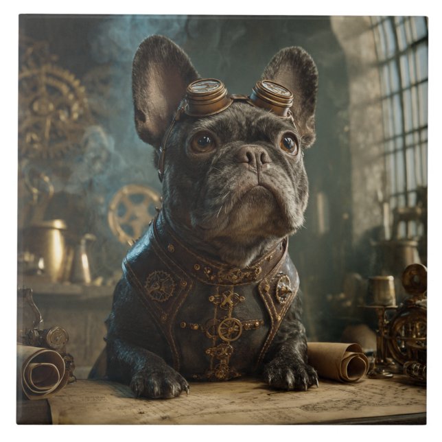 Azulejo De Cerâmica Steampunk Frenchie (Edition 1) - Ceramic Tile (Frente)
