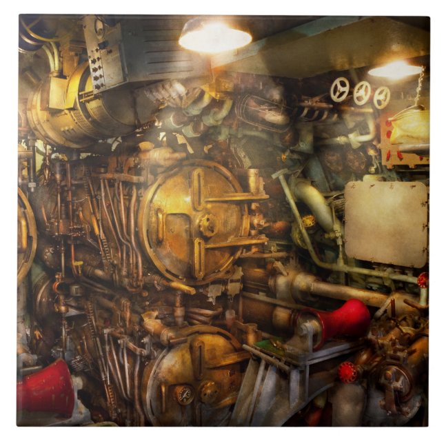 Azulejo De Cerâmica Steampunk - Naval - O quarto de torpedo (Frente)