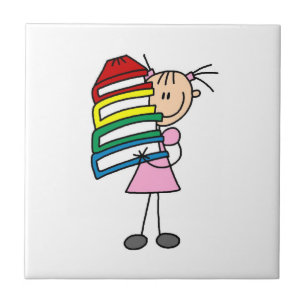 Azulejo De Cerâmica Stick Girl With Books