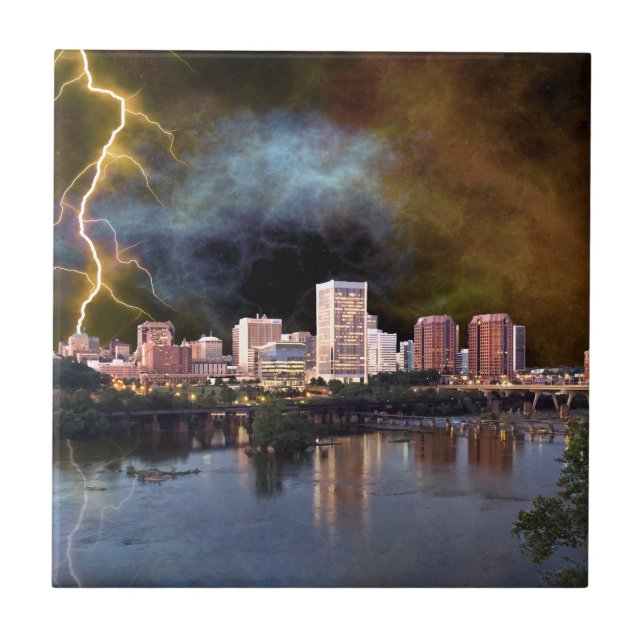 Azulejo De Cerâmica Stormy Richmond Skyline (Frente)