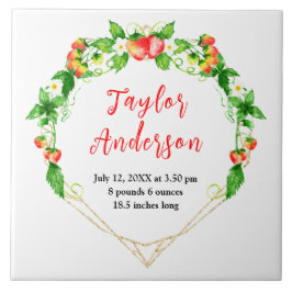 Azulejo De Cerâmica Strawberries and Foliage Baby Birth Stats