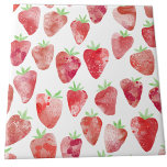 Azulejo De Cerâmica Strawberry Watercolor<br><div class="desc">Padrão de cor da água do morango doce e frutado em vermelho,  rosa e branco. Arte original de Nic Squirrell.</div>