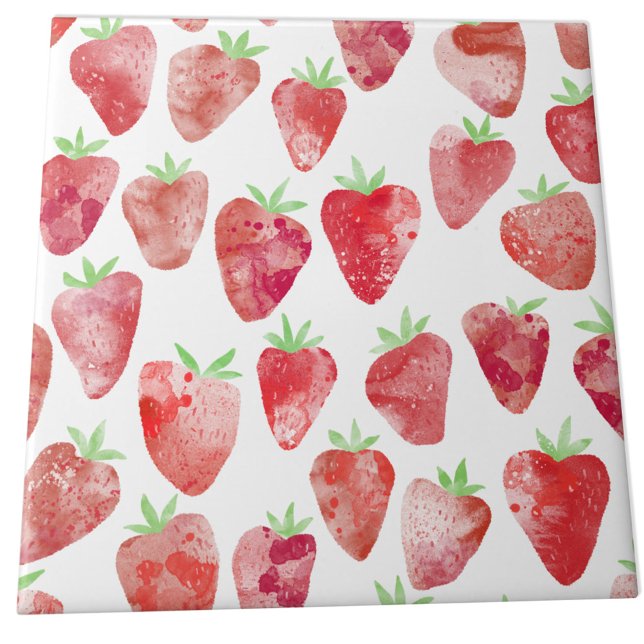 Azulejo De Cerâmica Strawberry Watercolor (Strawberry watercolor pattern ceramic tile)