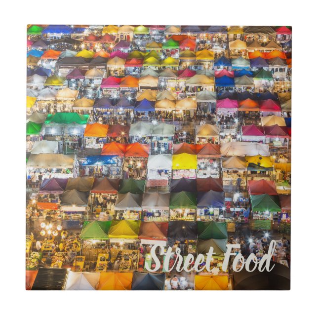 Azulejo De Cerâmica Street Comida Market Rod Fai Bangkok Tailândia (Frente)