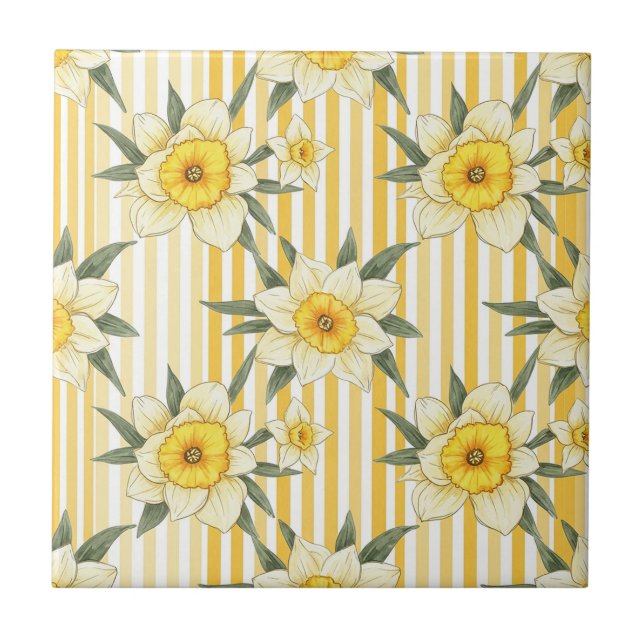 Azulejo De Cerâmica Striped Daffodil Floral Pattern (2) (Frente)
