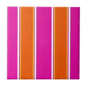 Azulejo De Cerâmica Stripes de Cabana Laranja Rosa Quente