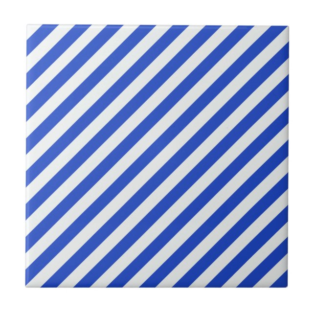Azulejo De Cerâmica Stripes de combinação azul real de Shirley Taylor (Frente)