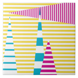 Azulejo De Cerâmica Stripes em Stripes - Turquesa, Amarelo e Rosa