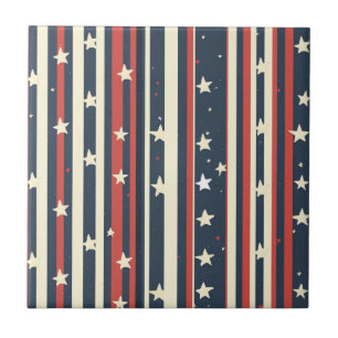 Azulejo De Cerâmica Stripes Vermelhos, Brancos e Azuis com Estrelas (2